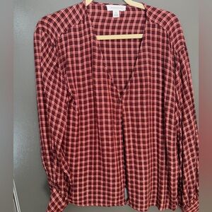 Plaid V-Neck Women's Top - York Brown Plaid